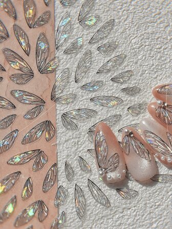 1pc 3D Fashion Jelly Shining Wings Nail Stickers High Quality Self Adhesive Paper Art Stickers DIY Nail Decoration