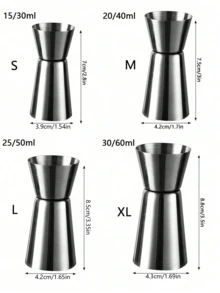 1pc 15/30ml, 20/40ml, 25/50ml, 30/60ml Stainless Steel Cocktail Shaker Measuring Cup, Double Cup Beverage Alcohol Measuring Tool, Kitchen Small Tool - Silver - View 11