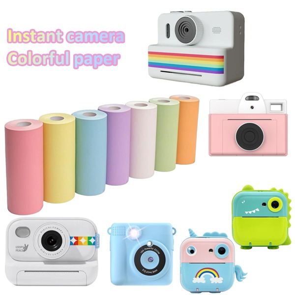 Folding Cutting Thermal Printing Paper Portable Instant Camera Print Refill Paper-Candy Color 57*25mm Photo Printer Thermal Paper Rolls Instant Print Camera Refill Paper Party Birthday Gifts