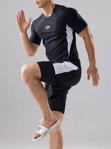 361degree 361° Herren Mode Lässig Sportbekleidung Set, 1 Kurzarm T-Shirt, 1 Paar Shorts mit Futter zum Vermeiden von Verlegenheit. Gefertigt aus schnelltrocknenden, dehnbaren Stoffen, bequem und nicht stickig, ausbleichfest. Geeignet für Schwimmen, Surfen, Rafting, Wasserball, Beach-Volleyball, Outdoor-Sport, Wassersport