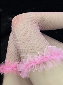 1 PC Sexy Lingerie Sexy Overknee Long Socks Women Sweet Girls Lolita Bowknot Thigh High Fishnet Stockings Gothic Punk Lace Mesh Legging