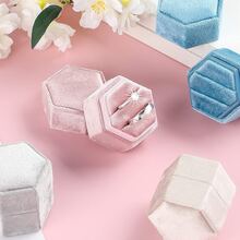 1 件六角形天鹅绒戒指盒，多种颜色可选，2 个插槽戒指盒，婚礼订婚仪式展示盒，订婚婚礼节日礼物装饰