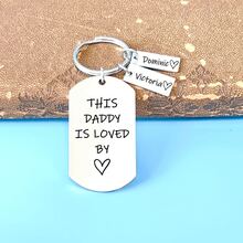Personalized Father's Day Gift Present Keyring,This Daddy Is Loved By Keychain,Stainless Steel Keyring Engraving Spanish Charms - Multicolor - View 4