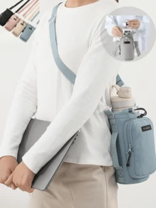 1pc Portable Outdoor Casual Pocket Water Bottle Holder With Shoulder Strap, Fits 32oz Bottles, Water Bottle Carrier Bag With Phone Pocket, Crossbody Handheld Water Bottle Pouch For Walking, Hiking, Travel, Camping (Water Bottle Not Included, Random Letter On Bag Surface), Back To School Supplies - Multicolor - View 8