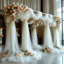 1 pieza Tela de organza blanca elegante, tela de red versátil para decoración, de 3 a 16 metros de largo, adecuada para respaldos de sillas de boda, barandillas de escalera, corredores centrales de mesa, cortinas de arco, manualidades DIY, cortinas de techo, telones de fondo para ceremonias de boda, compromisos, decoración de San Valentín y días festivos, regalos de cumpleaños de verano, útiles escolares, decoración de habitaciones