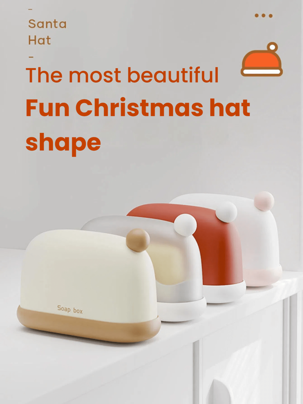 1pc Soap Box, Travel Portable Soap Box, Sealed Drain Cover Soap Box, Christmas Hat With Highly Attractive And Cute Mini, Suitable For Bathing, New Student Dormitory, Unisex Creative Travel Soap Box, Travel Portable Soap Box, Dormitory Bathroom, Drain Sealing Waterproof