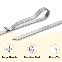 10 pièces Brochettes de barbecue, brochettes de barbecue longues en acier inoxydable, brochettes de barbecue shish kebab, brochettes de kebab plate en métal larges et réutilisables pour viande de poule, set de 10 avec sac de rangement