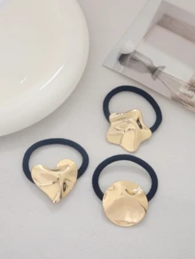 1pc/3pcs Set Minimalist Elegant Asymmetrical Hair Scrunchies Hair Ties Ponytail Holders Hair Elastics Hair Rope - Gold - View 1