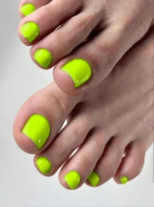 120 Pcs Glossy False Toe Nails 12-Sizes /Box Fluorescent YellowPress On Nails Full Cover Short Square Fake Toenails Artificial Acrylic Pedicure Tips For Women Girls,,Yellow Toenails