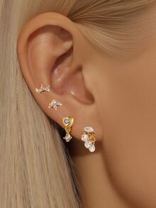 1pc S925 Sterling Silver Fashion Low-Allergenic Stud Earrings, Multiple Shapes Available, Suitable For Women, Decorated With Sparkling Zirconia, Minimalist & Elegant, Suitable For Daily Wear Earrings, Perfect Jewelry Gift, Suitable For Daily Use