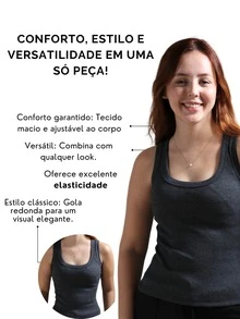 Women's Tank Top With O-Neck, Premium Ribbed Ribbed, Elegant Neckline - 深灰色 - 查看 2