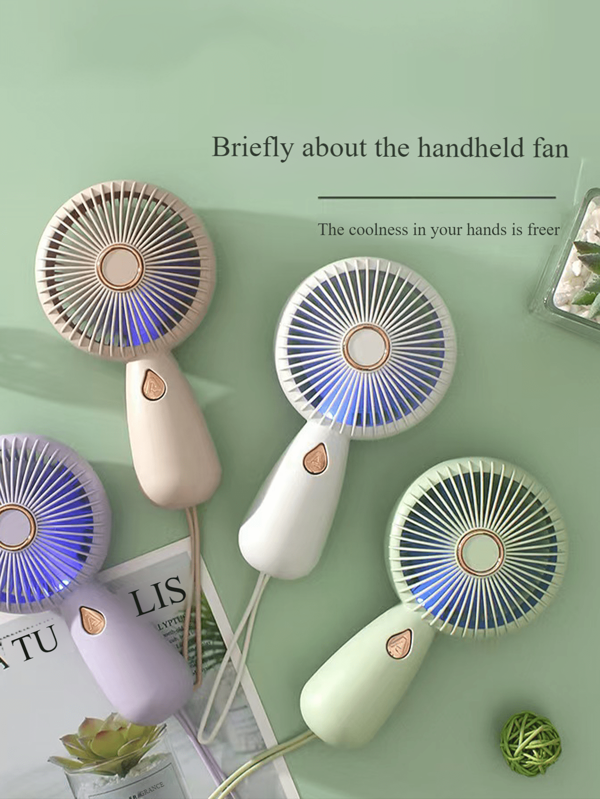 Mini ventilatore carino, design elegante, capacità da 500mAh, nuovo articolo essenziale per l'estate, portatile, con luce LED, aria ad alta velocità, sollievo dal caldo, ventilatore palmare piccolo, ricaricabile USB, lunga durata della batteria