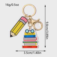 新款可爱钥匙扣 DIY 手工制作“TEACHER”字母彩虹亚克力彩色流苏钥匙扣，1 个苹果/笔/书本木质钥匙扣，毕业派对/教师礼物，创意手机/汽车配件包饰配件