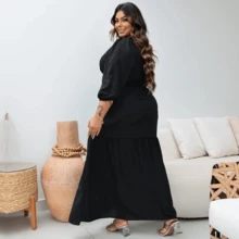 Plus Size Dress Evangelical Fashion Virtuous Woman Wedding Party Long Slit Chic - 黑色 - 查看 2