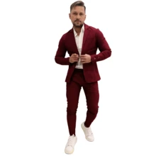 Men's Set Blazer Pants Slim Suit Formal Fashion - Maroon - View 6