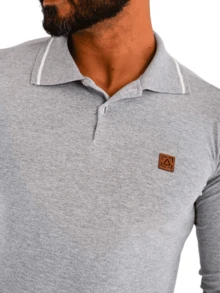 Men's Long Sleeve 100% Cotton Polo Shirt With Modern Design - Grey - View 3