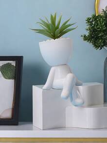 1pc Nordic Style Resin Human Figure Planter, Succulent Flower Pot, Green Vase, Home Decor, Table Centerpiece - Multicolor - View 3