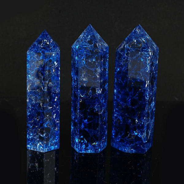 1pc Natural Blue Aura Quartz Hexagon Pillar Crystal Column, Rainbow Light Home & Office Decor