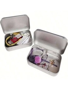 1/2pcs Flip Lid Tin Box, Metal Storage Tin, Portable Small Container, Mini Storage Box With Solid Hinge Lid For Drawing Pins, Beads, Earrings, Jewelry Crafts Organization