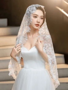 1pc Women's Mid-Length Lace Head Scarf, Black & White Hollow Out Shawl, Comfortable & Versatile, Spring/Summer Fall Clothes For Women