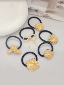 1pc/6pcs High-End Asymmetrical Grooved Metal Hair Ties - Gold - View 11