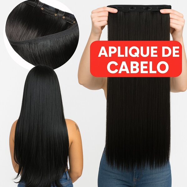 Extensão de Cabelo em Fibra Orgânica Wig Liso Com Aplique Tic Tac Para Volume