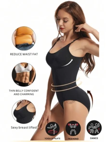 1pc Sling One-Piece Shapewear. Arm Lifting And Belly Tightening Triangular Breasted Open Cut Body Shaping Jumpsuit, Fabric That Is Skin Friendly But Not Tight, High Elasticity, Sweat Absorbing And Breathable, Gathering The Chest, Waist Tightening, And Buttocks Lifting, Paired With Outfits To Enhance The Perfect Figure - Black - View 2