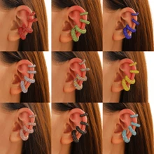 4pcs/8pcs Punk Hip-Hop Copper Inlaid Zirconia C-Shaped Clip-On Earrings Set, Simple & Stylish Jewelry For Women, Versatile Daily Wear