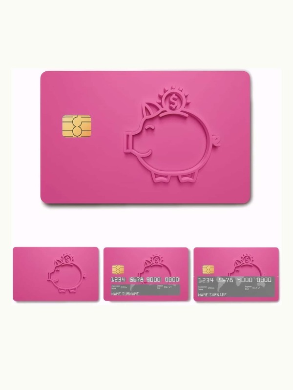 1 pieza Pegatina de cerdo de dibujos animados rosa, Cubierta de piel antihuellas dactilares creativa de PVC, Aplicable para tarjeta de débito, tarjeta bancaria, tarjeta de crédito, tarjeta de transporte, identificación de estudiante Decoración DIY