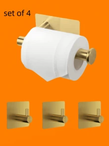 1pc Gold Toilet Paper Holder Bathroom Tissue Storage Rack Stainless Steel Paper Towel Hanger, Bathroom Accessories, Room Decor - Multicolor - View 6