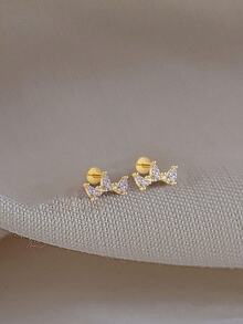 1pc S925 Sterling Silver Fashion Low-Allergenic Stud Earrings, Multiple Shapes Available, Suitable For Women, Decorated With Sparkling Zirconia, Minimalist & Elegant, Suitable For Daily Wear Earrings, Perfect Jewelry Gift, Suitable For Daily Use