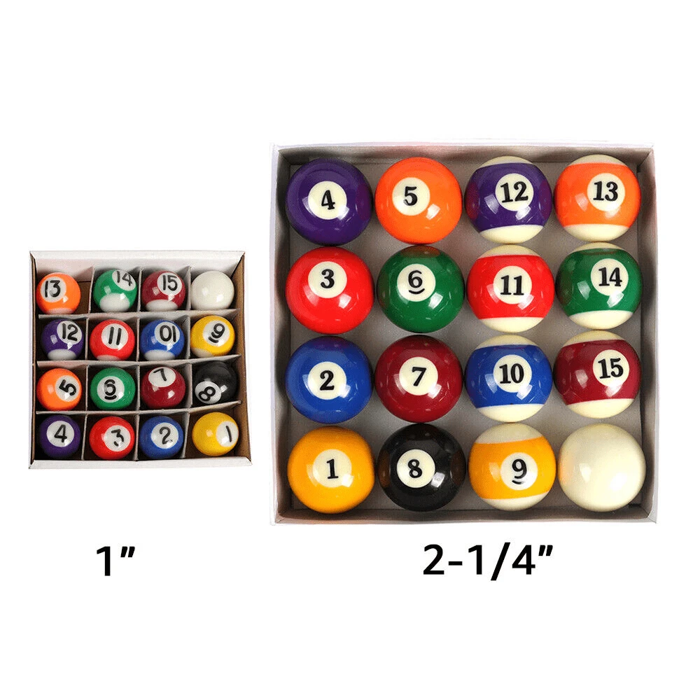 16 piezas Bolas de billar, tamaño estándar 2-1/4 pulgadas y mini tamaño 1 pulgada de bolas de resina para mesa de billar - Multicolor - Ver 1