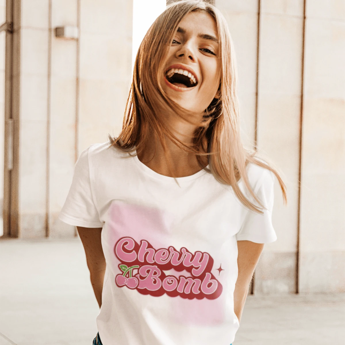 Blusa Cherry Boom Manga Corta Cuello Redondo 100% Algodón - Blanco - Ver 1