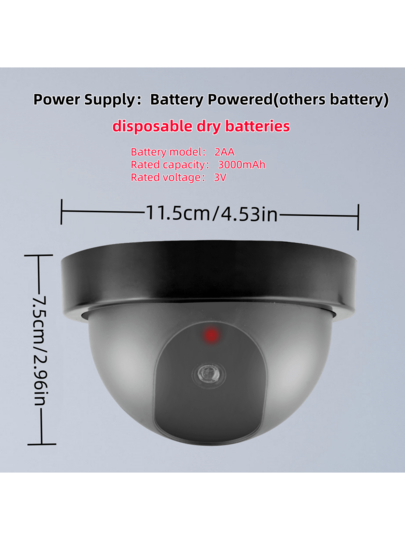 1pc Zwart Fake Security Camera, Simulated Dome Indoor/Outdoor Under Eaves, Flashing Rood LED Light, Home, Business, Factory, Aisle, Market, Hotel Deterrent Effect view 2