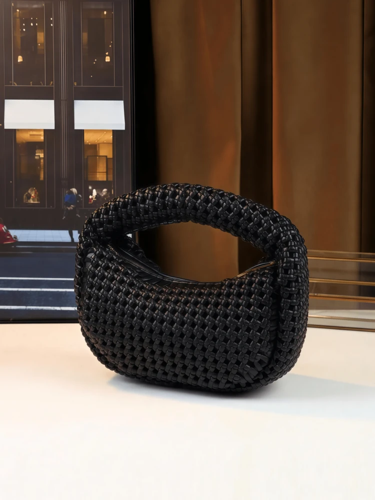 Woven Handbags, Fashionable Design Women's Bags, Clutch Bags, Evening Bags, Light Luxury Ladies' Bags, 2025 New Models Tote Shoulder Bag - Black - View 5