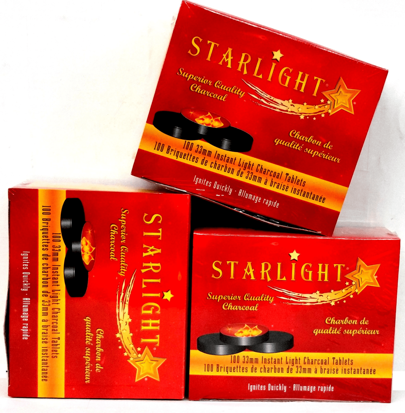 Starlight Charcoal 33mm Instant Light Round Charcoal Incense Hookah 30 Roll