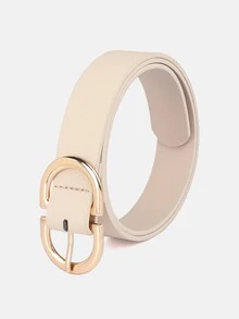 1pc Women's Multicolor PU Leather Double D-Ring Buckle Fashion Belt, Suitable For Everyday Use Fall, Autumn, Halloween - Beige - View 2