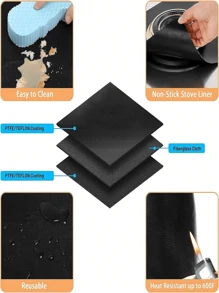 1/3 Juego de cubiertas de quemador de estufa de gas, protector de estufa de gas, revestimiento de quemador de estufa antiadherente y reutilizable, protector de estufa fácil de limpiar, resistente al calor y cortable, protegiendo su estufa de gas de derrames y contaminación por grasa y materiales espesos. Estufa de gas de cocina.