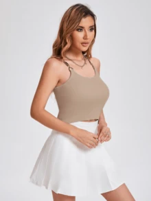 Sleeveless Crop Top with Chain Straps - Camel - Ver 1