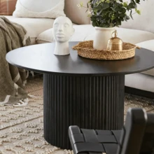Round Wooden Coffee Table With Base - Black - View 1