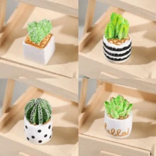 Set de 4/8 piezas de plantas artificiales miniatura vívidas aptas para casa de muñecas - Escala 1:12, suculentas y cactus realistas, macetas blancas y negras, resina duradera - Multicolor - Ver 12