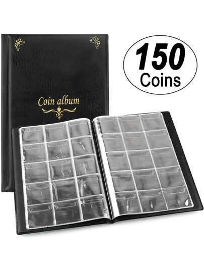 1 peça porta-moedas comemorativo para colecionadores, álbum de moedas com 150 compartimentos de PVC transparente para armazenar moedas antigas e moedas comemorativas, ideal para passaportes de moedas prensadas, caixa de armazenamento para exibição de moedas