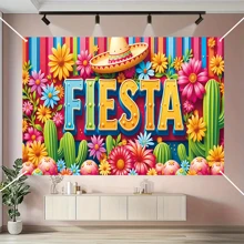1pc FIESTA Polyester Party Banner Flag, Cinco De Mayo Celebration Banner, Suitable For Home, Garden, Studio, Outdoor Celebrations, Holiday Photo Backdrop, Mexican Party Decoration Birthday Decorations Tapestry Room Decor Party Decorations