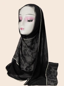 1pc Women's Fashion Ink Print Chiffon Scarf, With Middle Eastern Crystal Decor, Elegant Accessory For Daily Wear