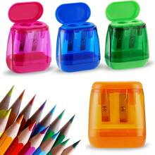 1/12pcs Random Triangle Double Hole Pencil Sharpener, Large Caliber, Fits Thick Pencil, Durable Plastic Manual Pencil Sharpener, No Batteries Required