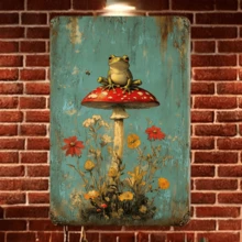 1 件复古金属锡标牌，带有雨林青蛙图案，家居装饰锡艺术，有趣的墙壁艺术，适合家庭、餐厅、酒吧、咖啡厅、车库，尺寸 8 英寸 X 12 英寸，孔样式随机