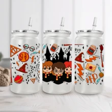 1pc 16oz Creative Multiple Pattern Harry Potter Frosted Plastic Tumbler Cup - Multicolor - View 1