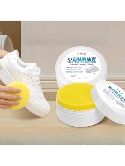 New Multi-Purpose Cleaning And Stain Removal Paste, 1Pc White Shoe Cleaning Paste With Sponge, Multi-Purpose Cleaning Paste, White Shoe Cleaner, Shoe Stain Removal Solid Paste