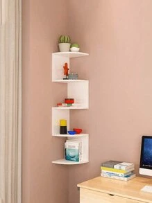 1pc Multifunctional White Wall Mount Storage Shelf, Creative Corner Triangle Design Hanging Rack, Wall-Mounted Half-Round Shelves For Living Room, Kitchen, Bedroom