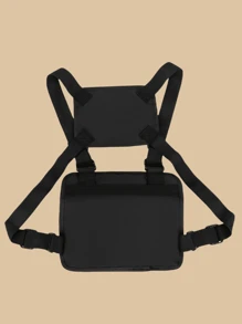 户外胸包，轻便战术背心胸包，适合跑步、骑行，适合户外训练，男士跑步胸包，带水瓶架，储物空间大，黑色，胸部装备 2000 年代风格街头服饰